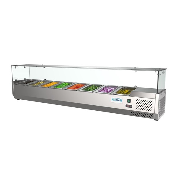 Koolmore 71" Refrigerated Countertop Condiment Prep Rail Sandwich Prep Station with Sneeze Guard SCDC-8P-SG
